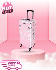 Mefeir 4-in-1 Rolling Makeup Train Case, Aluminum Cosmetic Organizer, Pink