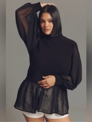 ELOQUII Twofer Chiffon Peplum Sweater Black Plus 18/20 NWT