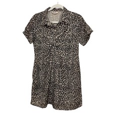 Maro Leopard Print Shirt Dress Womens 1 Brown Black Collared Mini Pockets