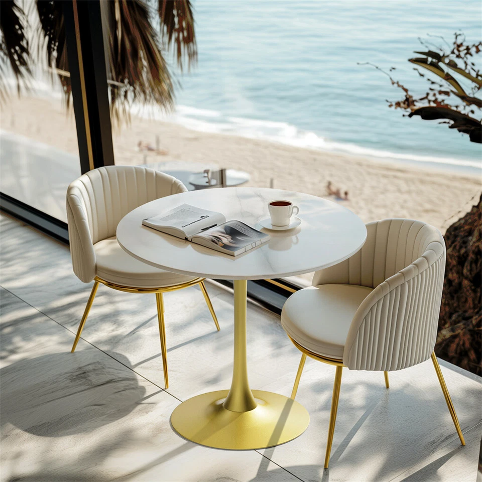 Round Dining Table Marble Tulip Kitchen Table Pedestal Mid-century Leisure Table - Image 4 of 4