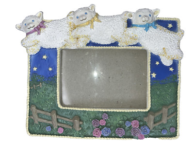 Child's Picture Frame Baby Lamb Sheep Jumping Counting Stars Nursery Photo 
