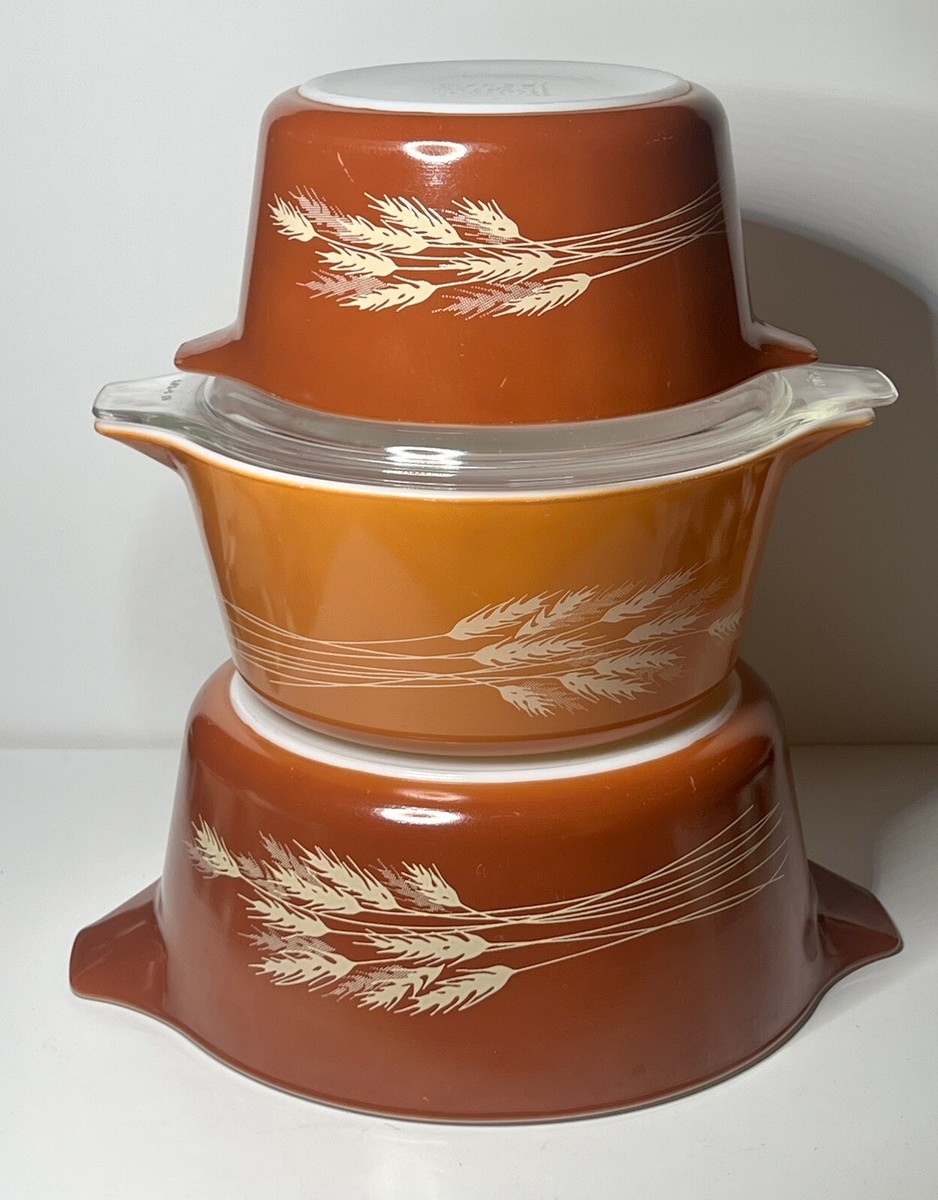 Vintage PYREX Autumn Harvest Wheat Casserole Set 473-B 474-B 475-B