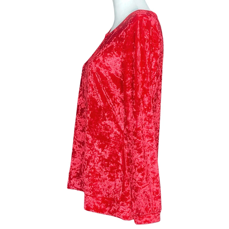 NWT Red Crushed Velvet Keyhole Peasant Blouse. Whimsigoth Witchy Y2K Size Medium - Image 4 of 4