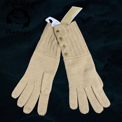 Michael Kors Damen Handschuhe Strick Ripp Stoff Handschuhe Beige Einheitsgröße