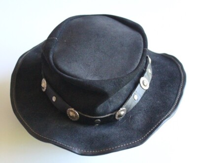 Winfield Cover Co Black Suede/Leather Hat with Silver Concho Band Small Funk Plus Concho Hat Band for Cowboy Hats, Steampunk Rocker  main image 4