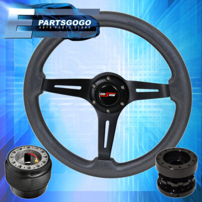 Gunmetal Wood Black Center Deep Dish Steering Wheel + Extender For 89-05 Eclipse