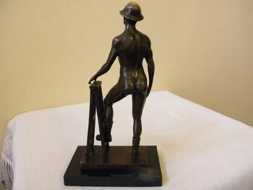 BRONZE STATUE OF A NAKED MAN - BRONZE SCULPTURE ON MARBLE - Picture 2 of 3