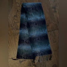 Cejon Made in Italy Blue / Dark Grey / Black Patterned Soft Scarf. 11.5 x 65