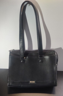 TUMI Shoulder Bag Handbag Business Tote Black Leather Lined Flat Bottom #43911D