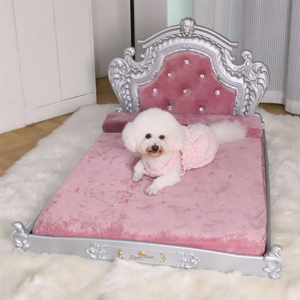 Luxury Dog Bed Washable Velvet Pet Bed with Bed Frame Rococo-style Pet  Furniture