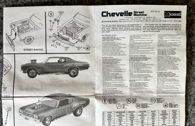 Chevelle Street Machine Vintage 1985 Original Instructions Kit 2715 1/24 Exc.!