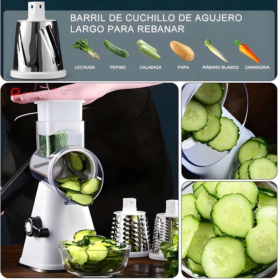 3in1 Multifunktions Gemüseschneider Gemüsehobel Obstschneider Trommelreibe DE - Bild 4 von 4
