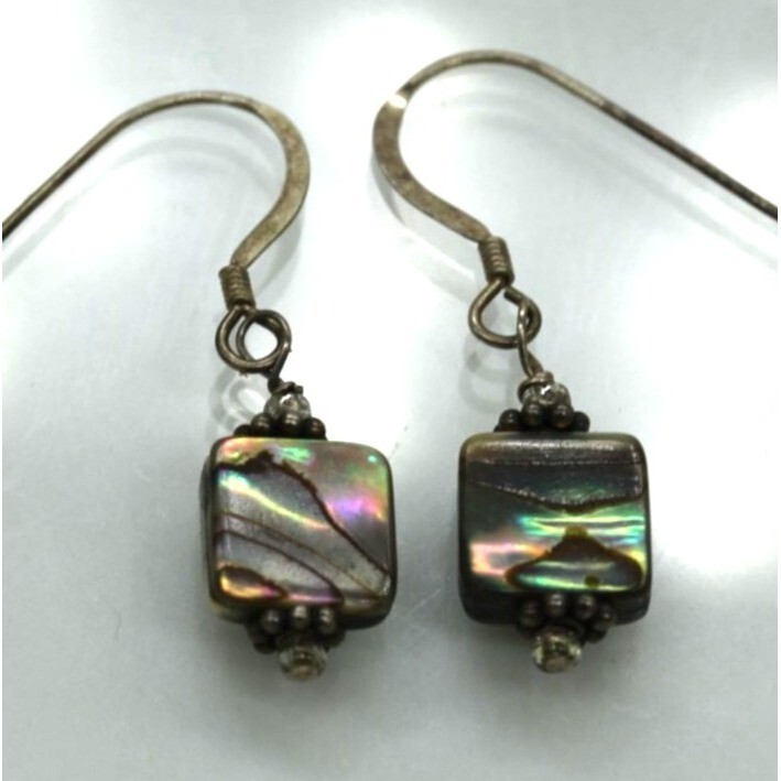 925 STERLING abalone shell drop dangle VINTAGE ea… - image 3