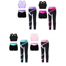 Kids Girls Crop Top With Shorts And Pants U Neck Sportswear Yoga Sets 3 Pieces