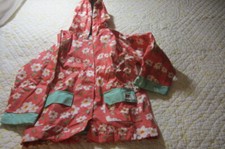 Preowned Girl's Size 6 Lazy One Hooded Rain Jacket - Pink with White Flowers