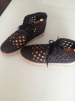 CELINE Paris Espadrilles Schnürschuhe Sandallen Luxus schwarz Leder Gr 37 wNeu