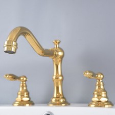 Luxury Gold Color Brass Widespread Bathroom Faucet 3 Hole Vanity Sink Mixer Tap