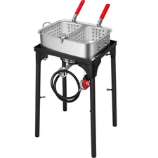 18 Qt Aluminum Outdoor Propane Deep Fryer Kit Fish and Wing Fryer w/ 2 Baskets