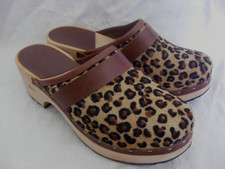 HANDMADE LEOPARD PRINT WOODEN & LEATHER CLOGS / MULES by EFERRO UK 5 EU 38