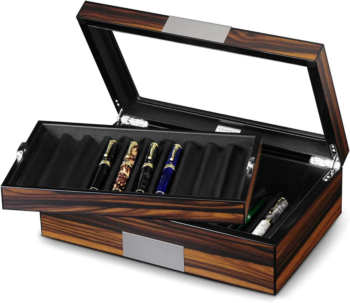 Pen Display Box Ebony Wood Pen Display Case,Fountain Pen Storage