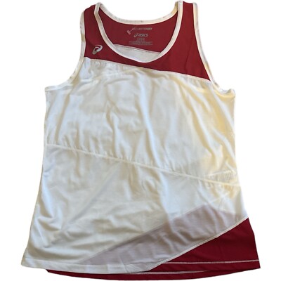 Asics Women Gunlap Singlet Tank Top Jersey Motion Dry Red White Size Large new
