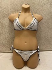 Milania  & Co. Bikini. White With Black Embroidery. Size Extra Large. Flawed!