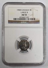 1908 Canada 5c Large 8 NGC AU 55