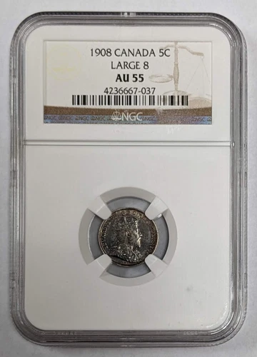 1908 Canada 5c Large 8 NGC AU 55
