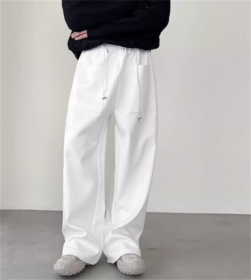 Japanese Men's Loose Wide Leg Pants Drawstring big pocket casual