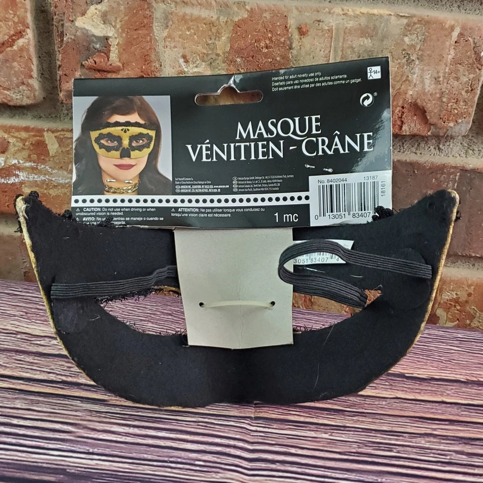 Venetian Skull Mask Halloween Masquerade Mardi Gras Gold Black NEW - Image 3 of 4