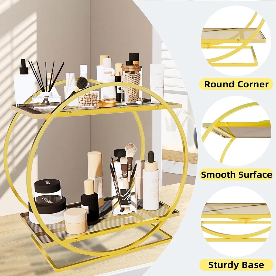 Nexyetnov - Organizador de baño de 2 niveles, organizador de perfumes para tocador, dorado Foto 3 de 4