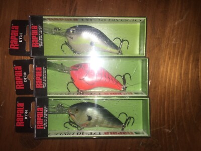RAPALA DT 10's==LOT OF 3 DIFFERENT COLORED FISHING LURES