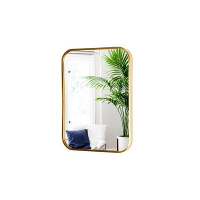 Gold Aluminum Metal Framed Mirror with Rounded Corners, Rust Resistant, Wall ...
