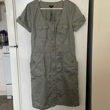 Talbots Size 10 Classic Light Green Button Up Short Sleeve Dress
