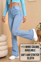 Women High waisted Flare jeans Ladies denim flare trouser casual pants 6 to 18