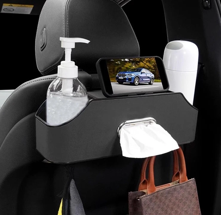 Organizador de asiento trasero reposacabezas de coche con 2 portavasos y caja de pañuelos y caja de almacenamiento Foto 3 de 4