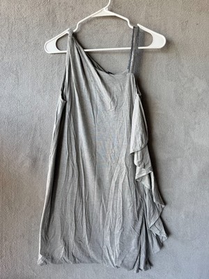 BRIAN DALES Women Dress XS Gray One Shoulder Embellished Strap Asymmetrical NWT