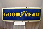Vintage Goodyear Tires Porcelain Enamel Sign Large Garage Petroliana 72x25 Inc"R