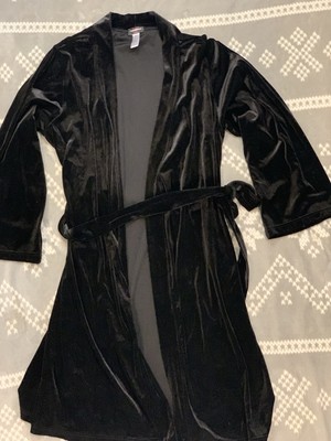 Casabella Black Velour Velvet Wrap Robe With Pockets And Belt Women Size Medium