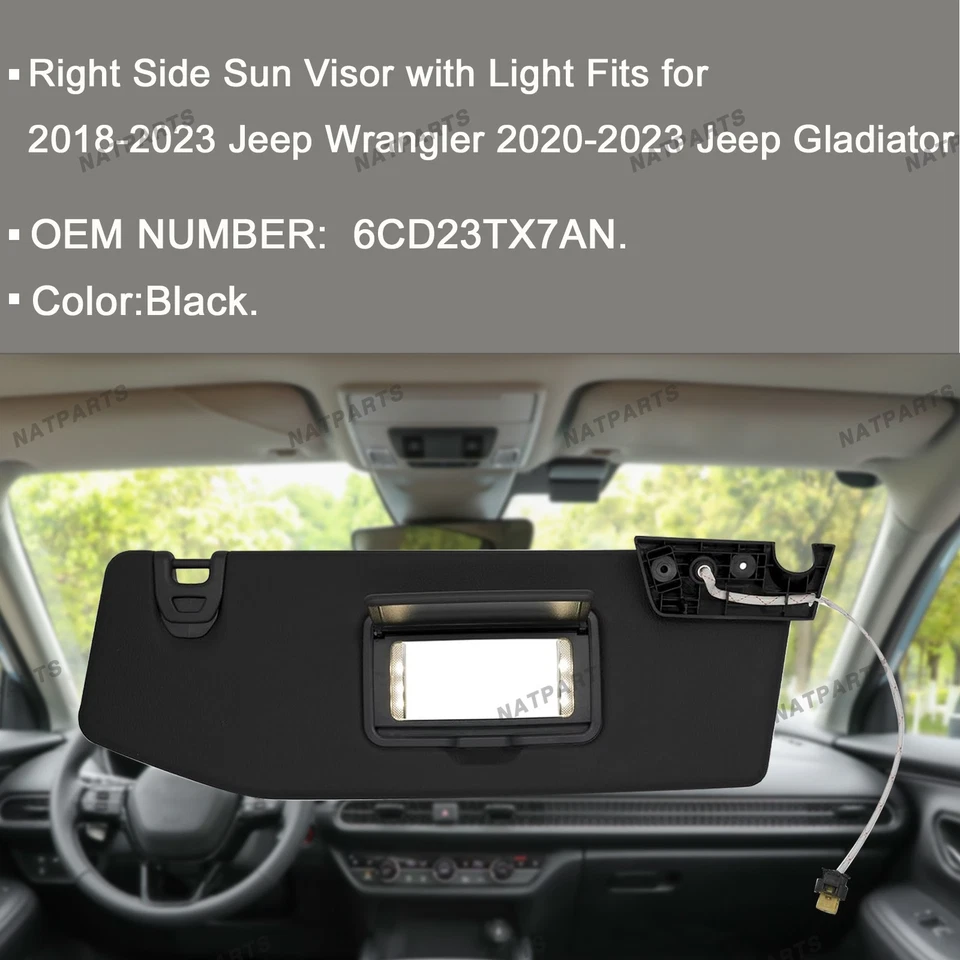 Right Sun Visor W/ Light for18-23 JeepWrangler 20-23 JeepGladiator 6CD23TX7AN - Image 2 of 4