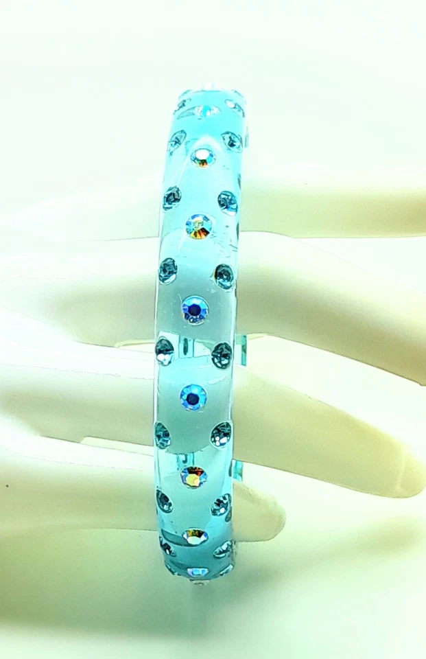 Pulseras brazalete moda pedrería azul transparente redondo plástico azul y ab Foto 3 de 4