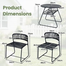 Outdoor Bistro Set 3-piece Metal Pe Rattan Coffee Table Stackable Chairs
