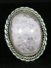 Sterling Silver Rose Quartz Ring Oval Rope Design Size 7.5- 1" x 3/4"