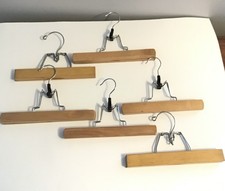 6 Vintage Wooden 9" Clamp Style Hangers for Pants, Skirts, Slacks Vintage