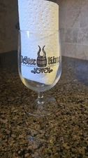 Jester King Brewery Gold Barrel Horns Logo, Long Stemmed Beer Glass, Austin TX