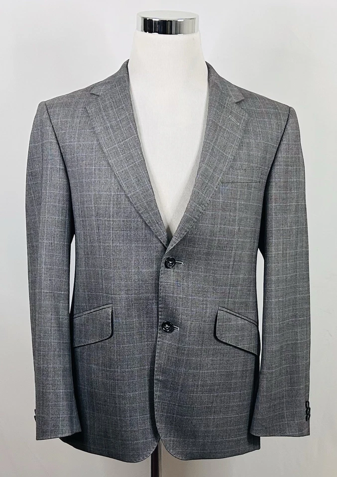 Abrigo Deportivo Banana Republic 40S 100% Lana Gris Glen Cuadros Dos Botones Ventilados Foto 2 de 4