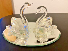 Vintage Swarovski Crystal Swans Lake Set With Mirrored Base - Excellent