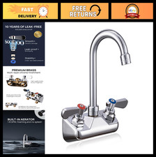 Wall Mount Commercial Hand Sink Faucet, 4" Center, 3.5" Gooseneck Spout