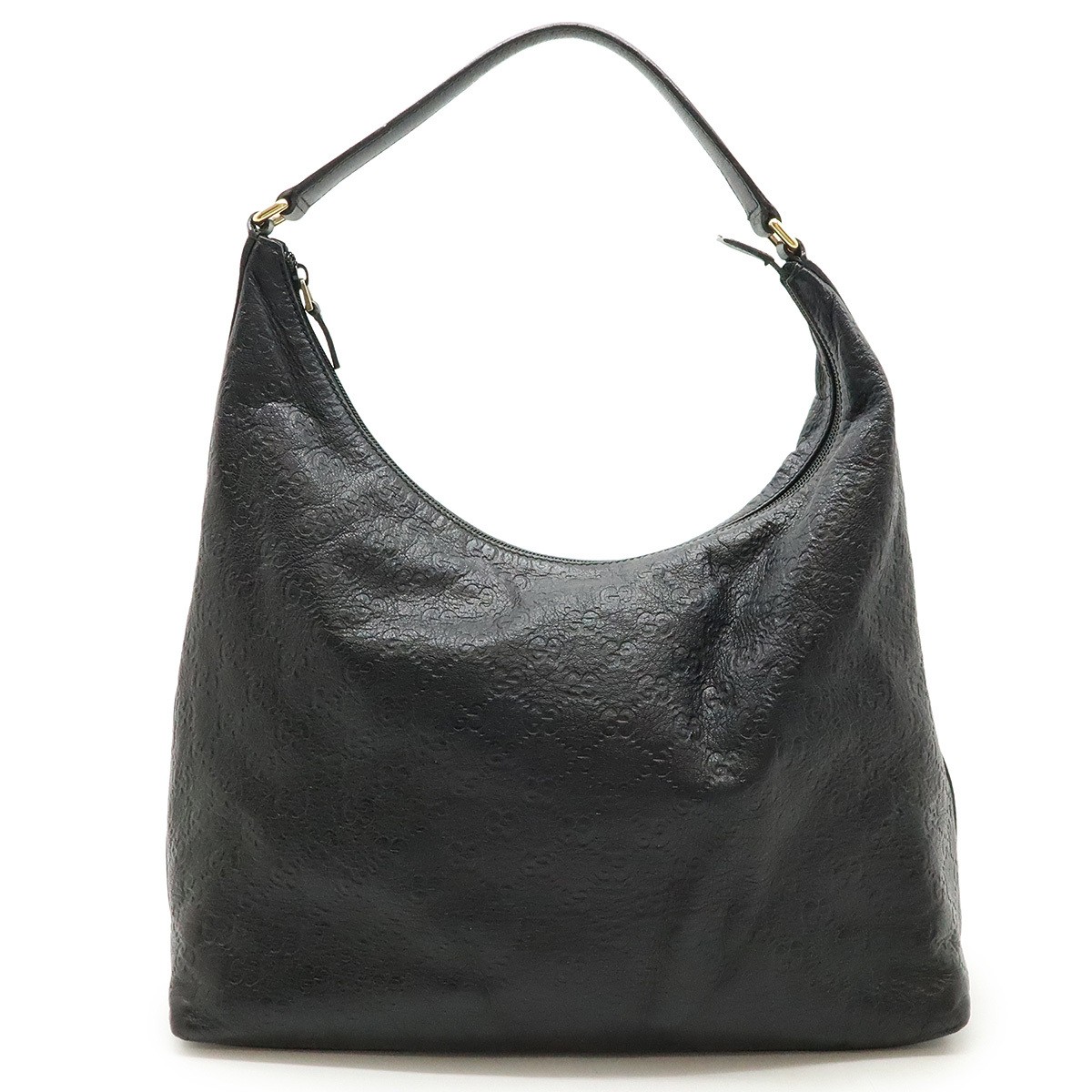 GUCCI Shima Black Leather Shoulder Bag with Gold Hardware
