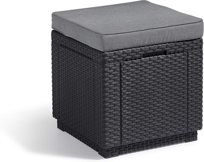 Allibert by Keter Cube Hocker Mit Stauraum, Grau, Inkl. Kissen, Deckel Abnehmbar